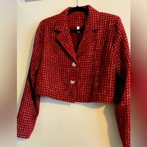 Red short blazer with gold detail